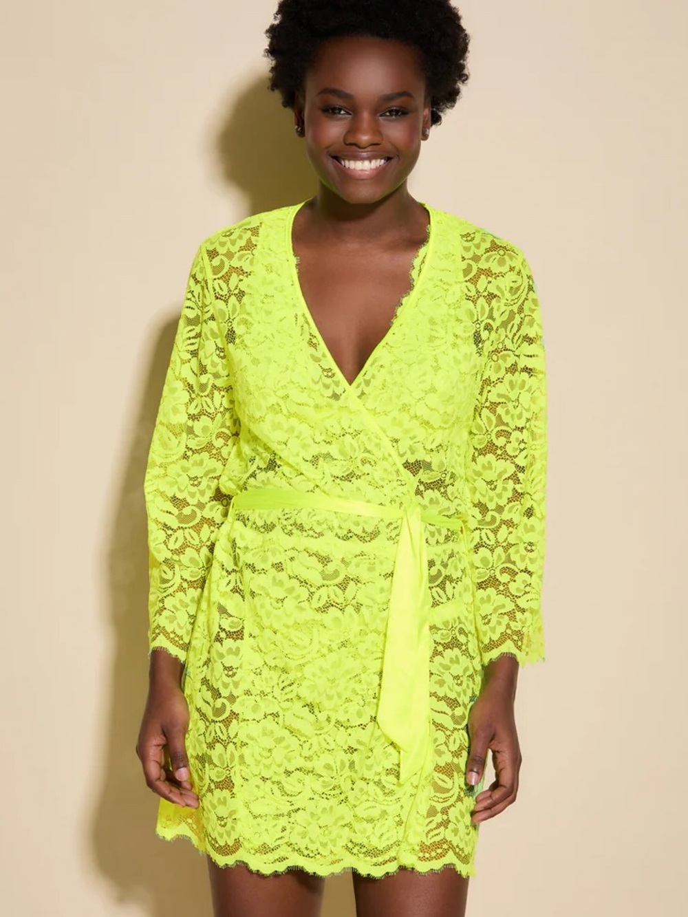 Cosabella Luxury Lingerie-Neon Yellow Lace Robe- Sz Medium- NWT